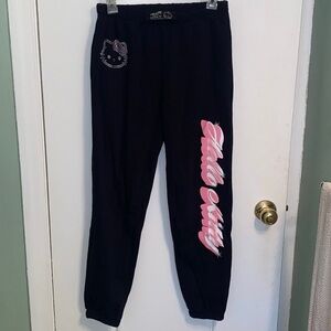 HELLO KITTY x Forever 21 Rhinestone Y2K Pink Logo Black Sweatpants Joggers